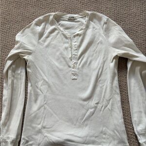 Buck Mason White Long Sleeve Henley Shirt